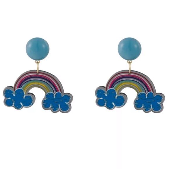 Rainbow Playful Acrylic Drop Earrings Fun Colorful - Picture 5 of 6